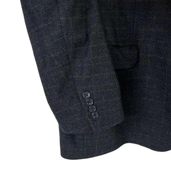 PRONTO-UOMO ZEGNA Wool Cashmere Sports Coat Blazer Charcoal Blue Plaid Size 46L - Picture 4 of 11